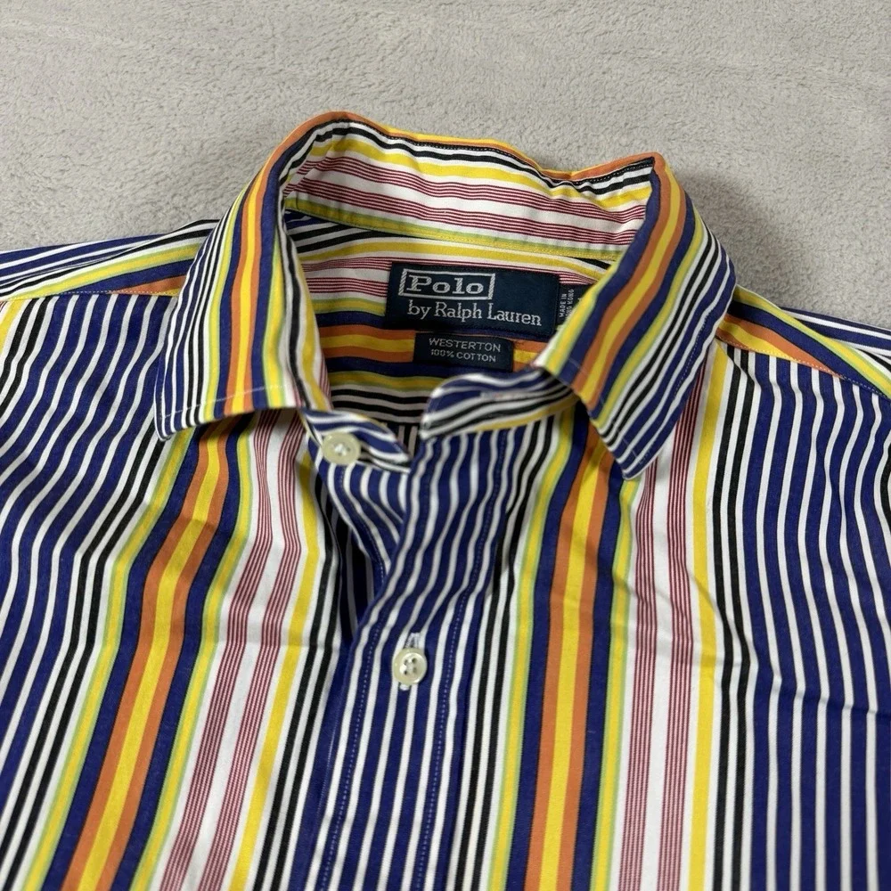 Polo Ralph Lauren Mens Large Classic Fit Striped Oxford Shirt Multicolor Retro
